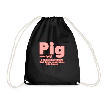 Pig, A Creature That Turns Vegetables Into Bacon 2 - Drawstring Bag - black - Front