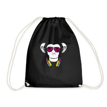 Monkey Cooler Affe DJ Kopfhörer Ausgehen Spaß Part - Turnbeutel - Schwarz - Vorne