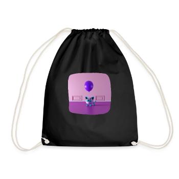 A cat with a mustache holding a balloon - Drawstring Bag - black - Front