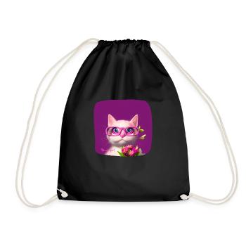 Katze in Brille reicht Blumen - Turnbeutel - Schwarz - Vorne