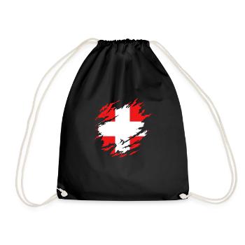 Schweizer Flagge unter Zerrissen - Turnbeutel - Schwarz - Vorne