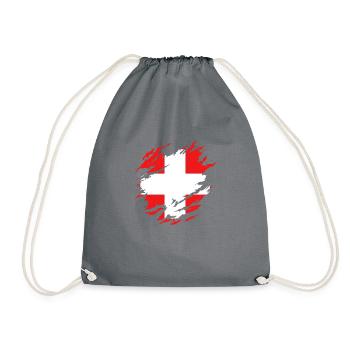 Schweizer Flagge unter Zerrissen - Turnbeutel - Grau - Vorne