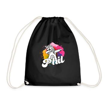 PHIL - Beautiful Boy Name with Cool Unicorn - Drawstring Bag - black - Front