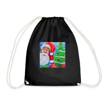 Weihnachtsmann mit Tannenbaum - Turnbeutel - Schwarz - Vorne