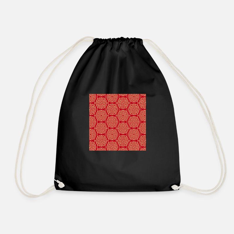Chinese pattern - Drawstring Bag - black