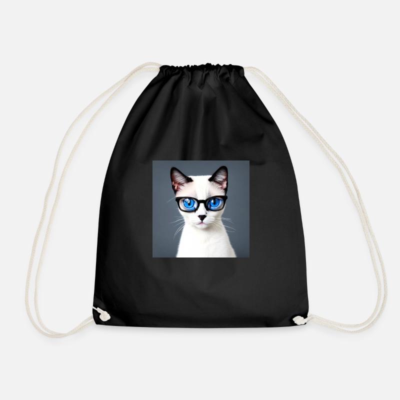 Cute cat Ella with glasses - Drawstring Bag - black