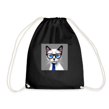 Cute cat Elijah with glasses - Drawstring Bag - black - Front
