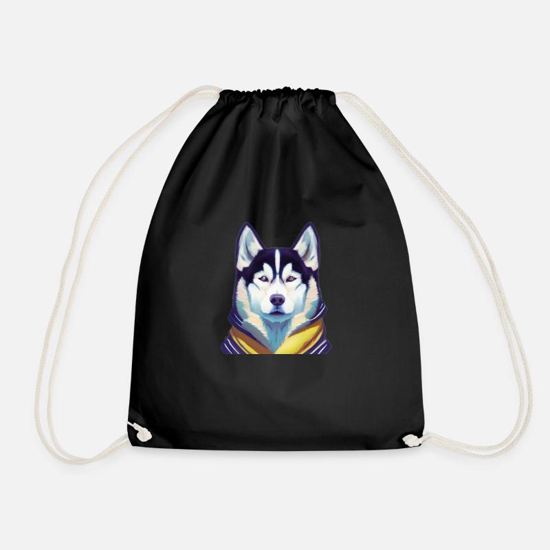 Husky mit gelbem Schal - Turnbeutel - Schwarz