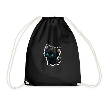 Kawaii Black Kitten - Drawstring Bag - black - Front