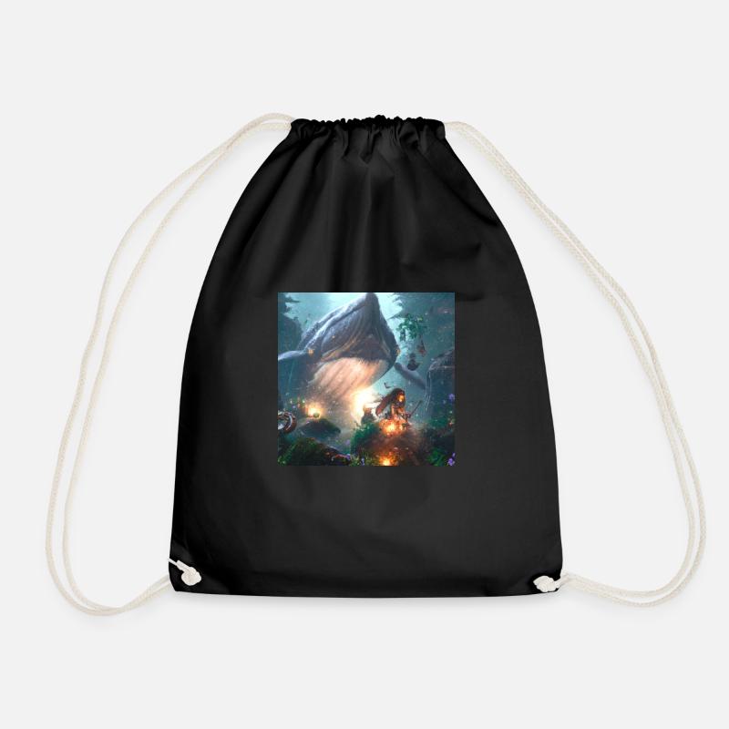 Creature in magical forest - Drawstring Bag - black