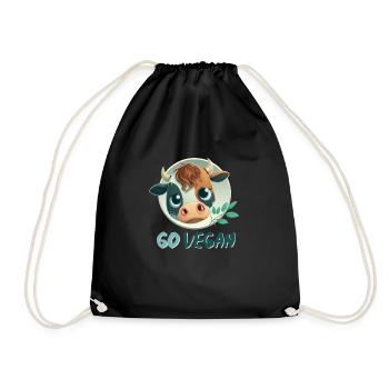 vegan Logo mit süßem Kalb - Turnbeutel - Schwarz - Vorne