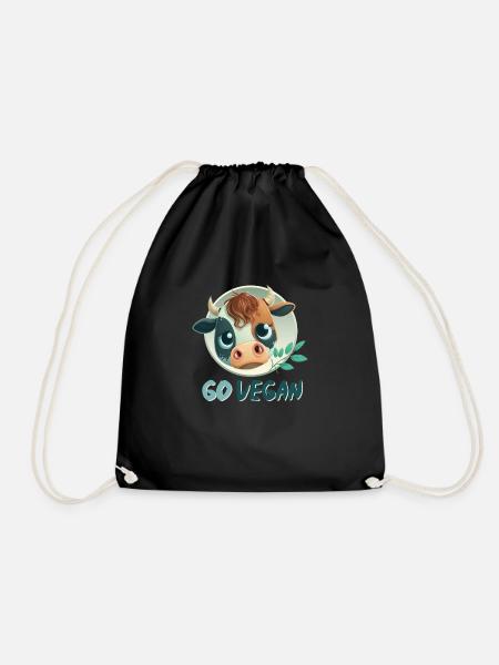 vegan Logo mit süßem Kalb - Turnbeutel - Schwarz