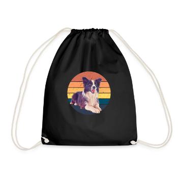 border collie retro - Sac de sport léger - noir - Devant