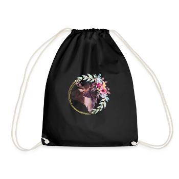 Hirsch mit Blumen - Turnbeutel - Schwarz - Vorne