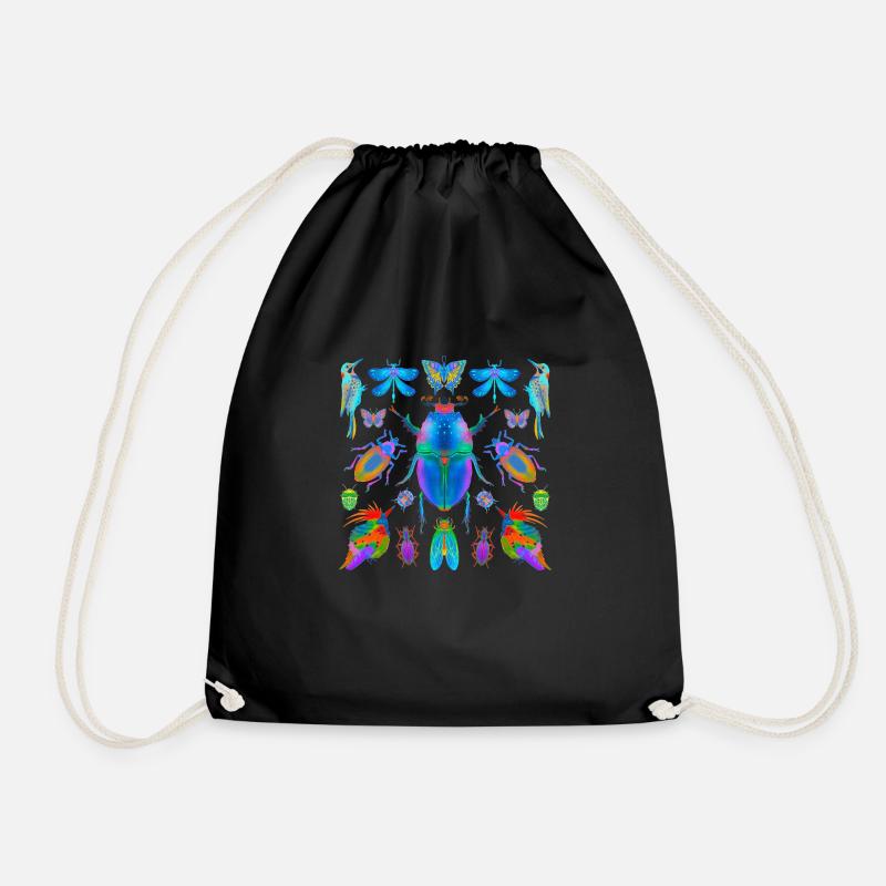 colorful bugs, insects and birds - Drawstring Bag - black