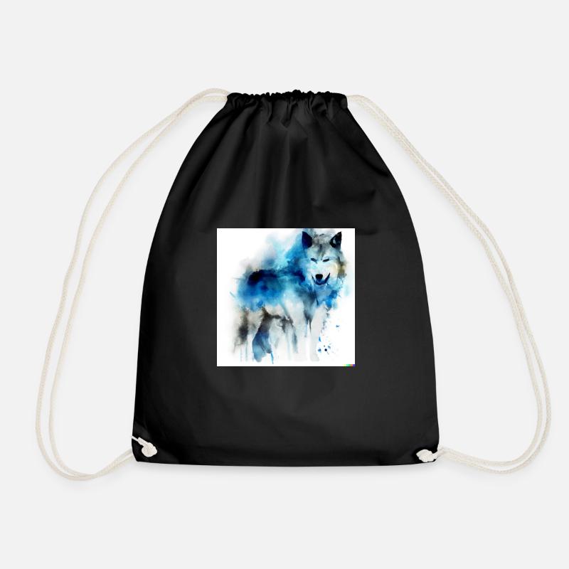 Watercolor Wolf - Drawstring Bag - black