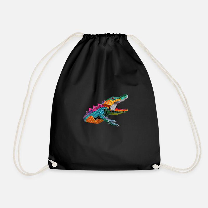 Origami Crocodile Design - Drawstring Bag - black