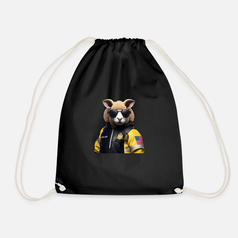 Sheep Policeman - Drawstring Bag - black