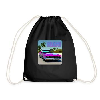 80s Miami beach car vintage palms - Drawstring Bag - black - Front