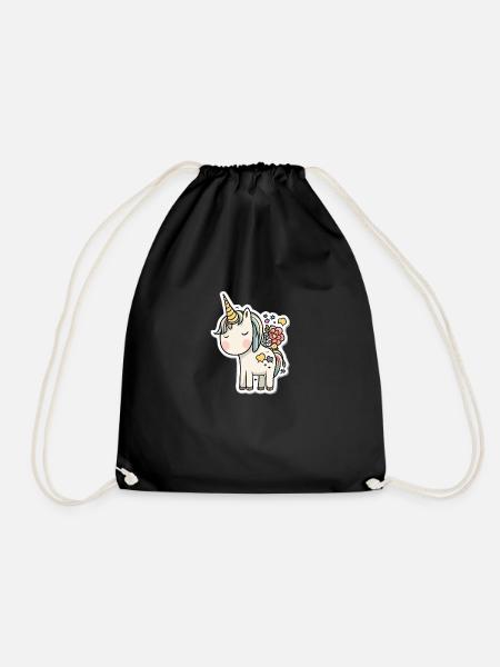 Lächelndes Einhorn-Sticker - Turnbeutel - Schwarz