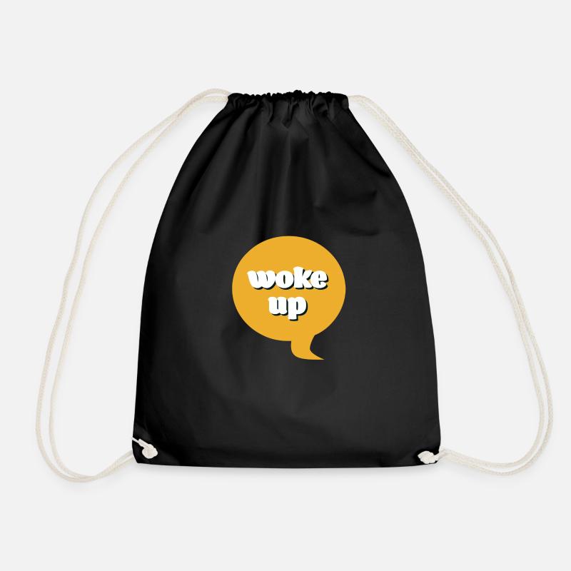 woke up - Drawstring Bag - black