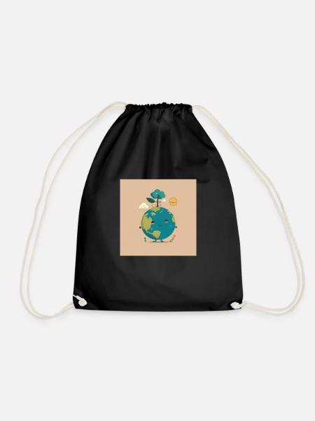 A cute planet earth - Drawstring Bag - black