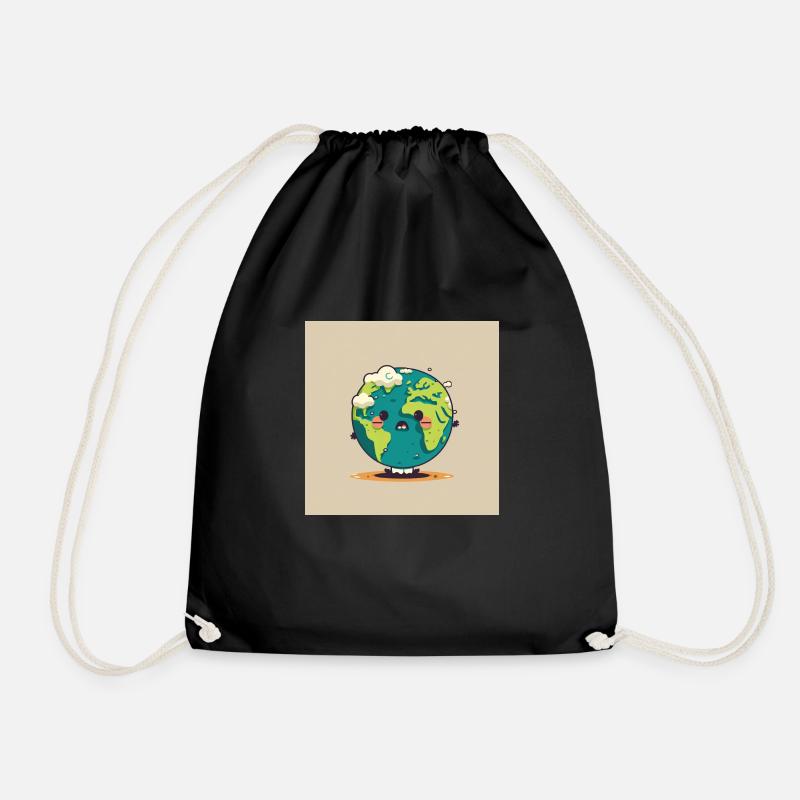 A cute planet Earth - Drawstring Bag - black