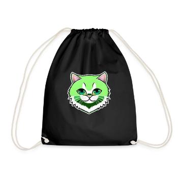cute little green cat - Drawstring Bag - black - Front