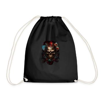 Splash multicolor skull. poker face - Drawstring Bag - black - Front