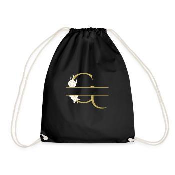 Personalized floral gold letter G - Drawstring Bag - black - Front