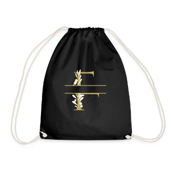 Personalized floral gold letter f - Drawstring Bag - black - Front