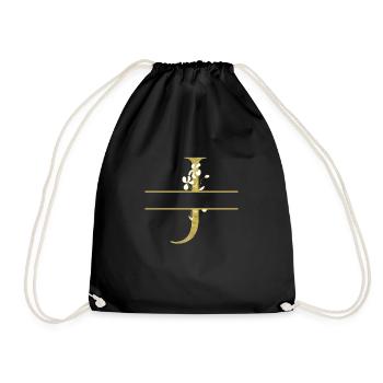 Personalized floral golden letter J - Drawstring Bag - black - Front