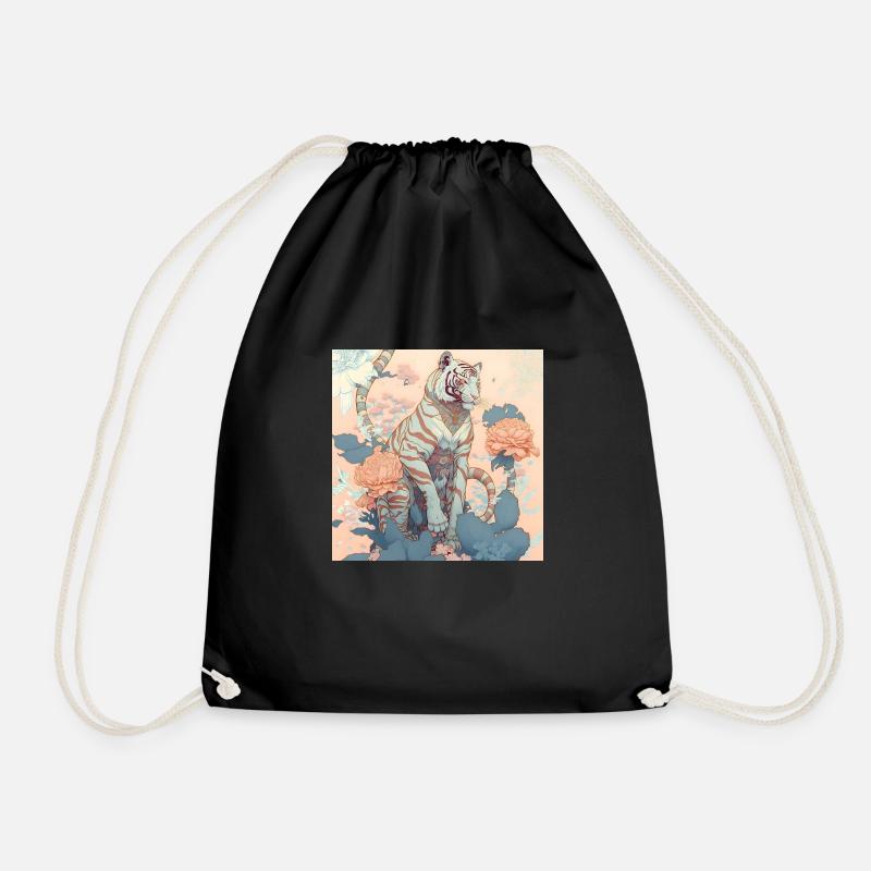 in harmony with nature tigers - Drawstring Bag - black