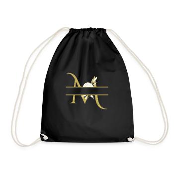 Personalisierter goldener Blumenbuchstabe M - Turnbeutel - Schwarz - Vorne