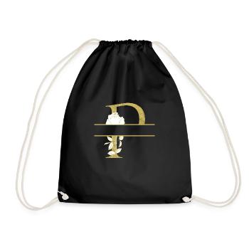 personalized floral golden letter P - Drawstring Bag - black - Front