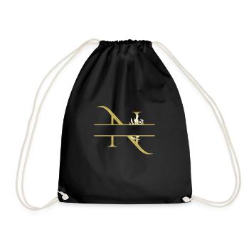 Personalized floral gold letter N - Drawstring Bag - black - Front