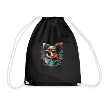 Hipster tendance chien visage de petit chien - Sac de sport léger - noir - Devant