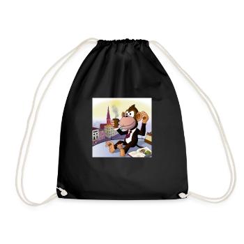 Cool monkey drinks a latte macchiato in the café - Drawstring Bag - black - Front
