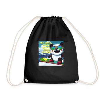 Panda auf Snowboard Variante 1 Text - Turnbeutel - Schwarz - Vorne