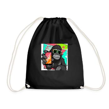 Gorilla makes Selfie V2 gift - Drawstring Bag - black - Front