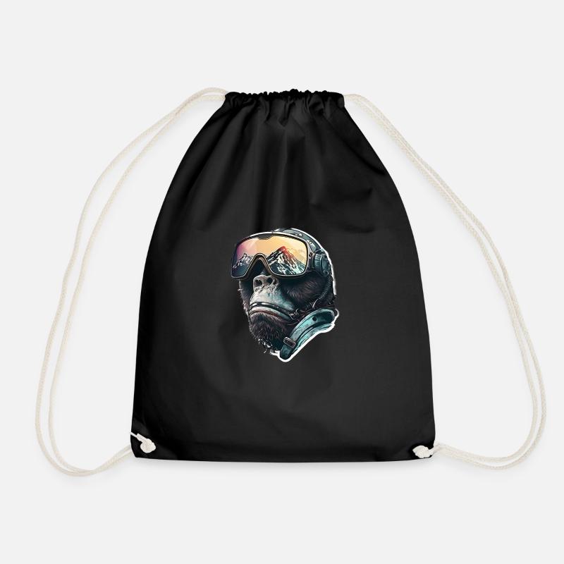 Cool gorilla skier - Drawstring Bag - black