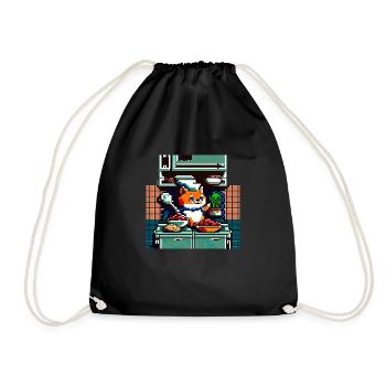 8 bit cuisine chat domestique avec cuillère en bois dans la cuisine - Sac de sport léger - noir - Devant