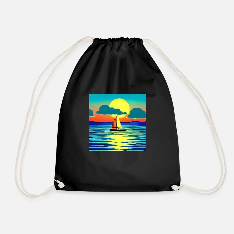 Sonnenuntergang mit Segelboot - Turnbeutel - Schwarz