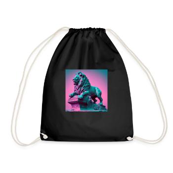 LÖWE STATUE VAPORWAVE, moderne Kunst, Neon Farben - Turnbeutel - Schwarz - Vorne