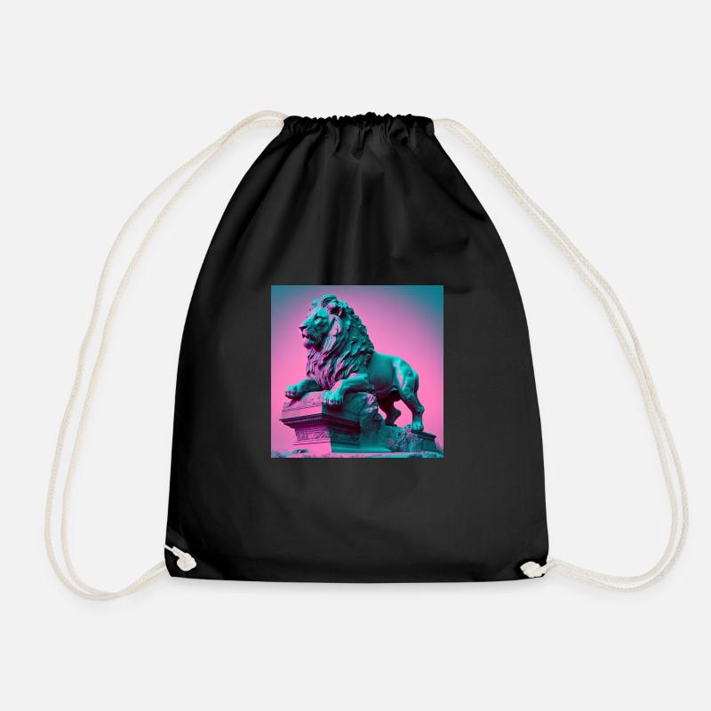 LÖWE STATUE VAPORWAVE, moderne Kunst, Neon Farben - Turnbeutel - Schwarz