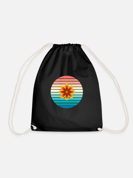 Retro Blume Flower Power Bunt - Turnbeutel - Schwarz