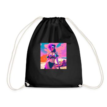 Woman in front of sports car 2 - Drawstring Bag - black - Front
