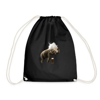 Elephant showers in beer. Cool animal with alcohol - Drawstring Bag - black - Front