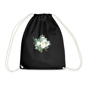 White watercolor flowers - Drawstring Bag - black - Front