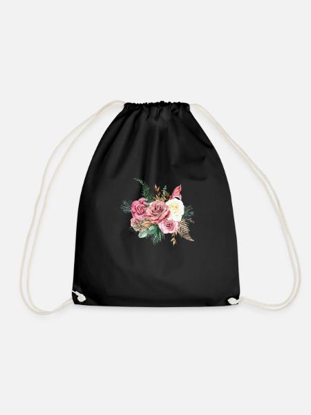 Aquarell Blumen Geschenkidee - Turnbeutel - Schwarz